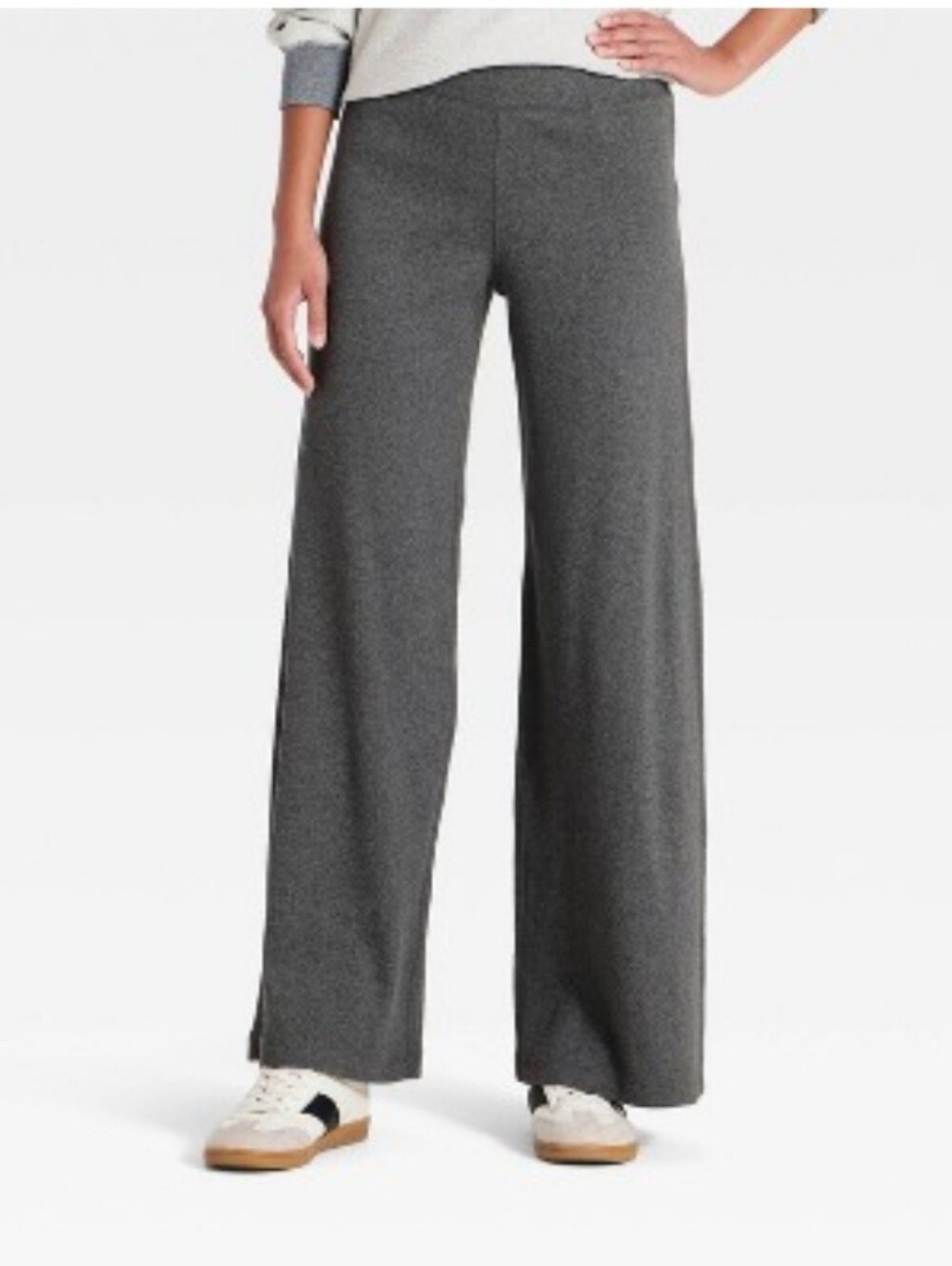 Women's Mid-Rise Ribbed Straight Full Leg Pull-On Pants Universal Thread Heather